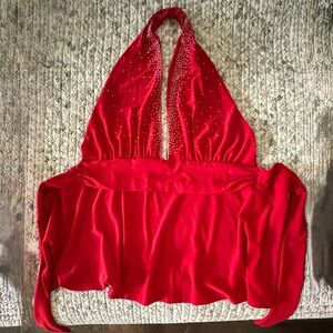 Red Halter Top with Rhinestone Detailing